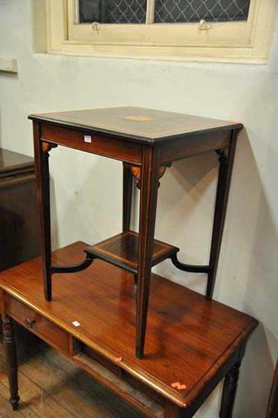 Appraisal: A SHERATON REVIVAL ROSEWOOD TWO TIER SIDE TABLE WITH MARQUETRY