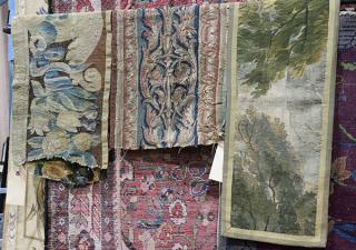 Appraisal: lot of th century French hand-woven tapestry remnants including a