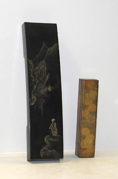 Appraisal: Two lacquer decorated rectangular boxes th Century The first with