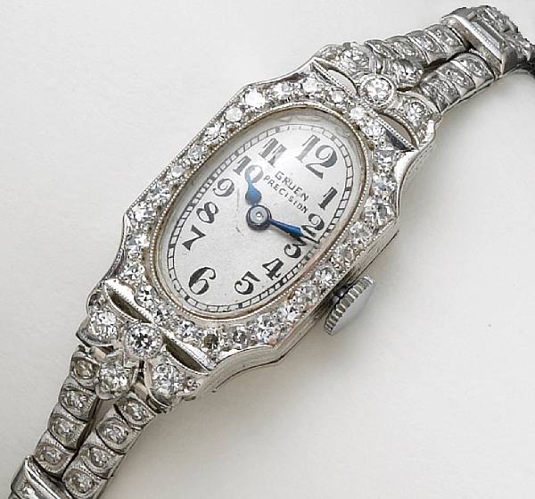 Appraisal: A diamond lady's wristwatch Gruen Precision jewels movement case M