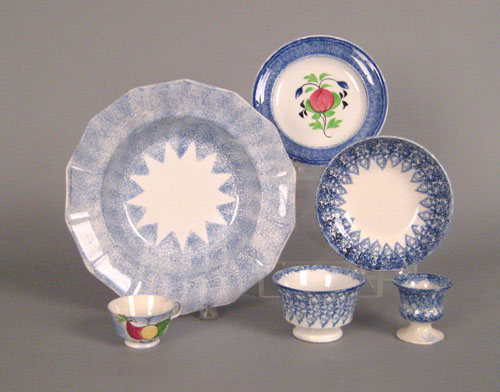 Appraisal: Group of blue spatter tablewares th c to include a