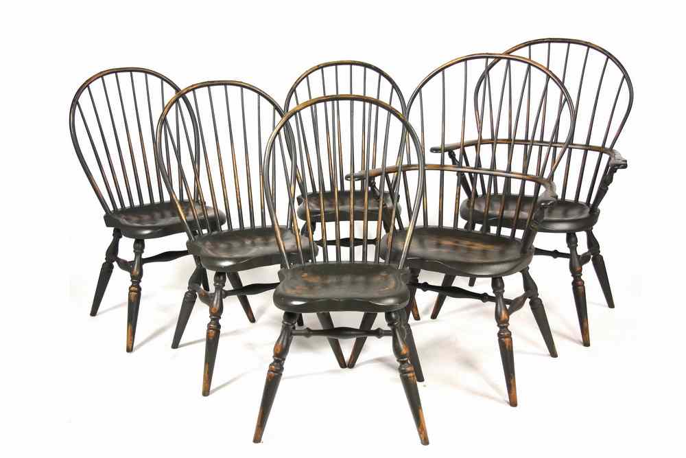 Appraisal: SET CUSTOM WINDSOR CHAIRS - Six Bowback Windsor Chairs two