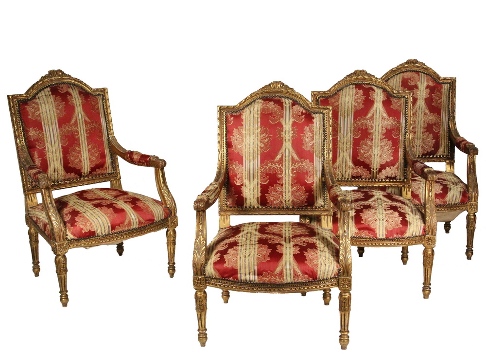 Appraisal: SET OF FRENCH ARMCHAIRS - Louis XVI Style Gilt Framed