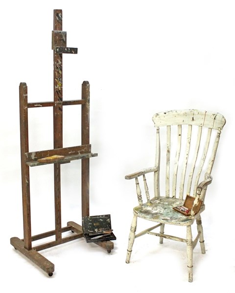 Appraisal: A Victorian stained beech adjustable easel and a white painted