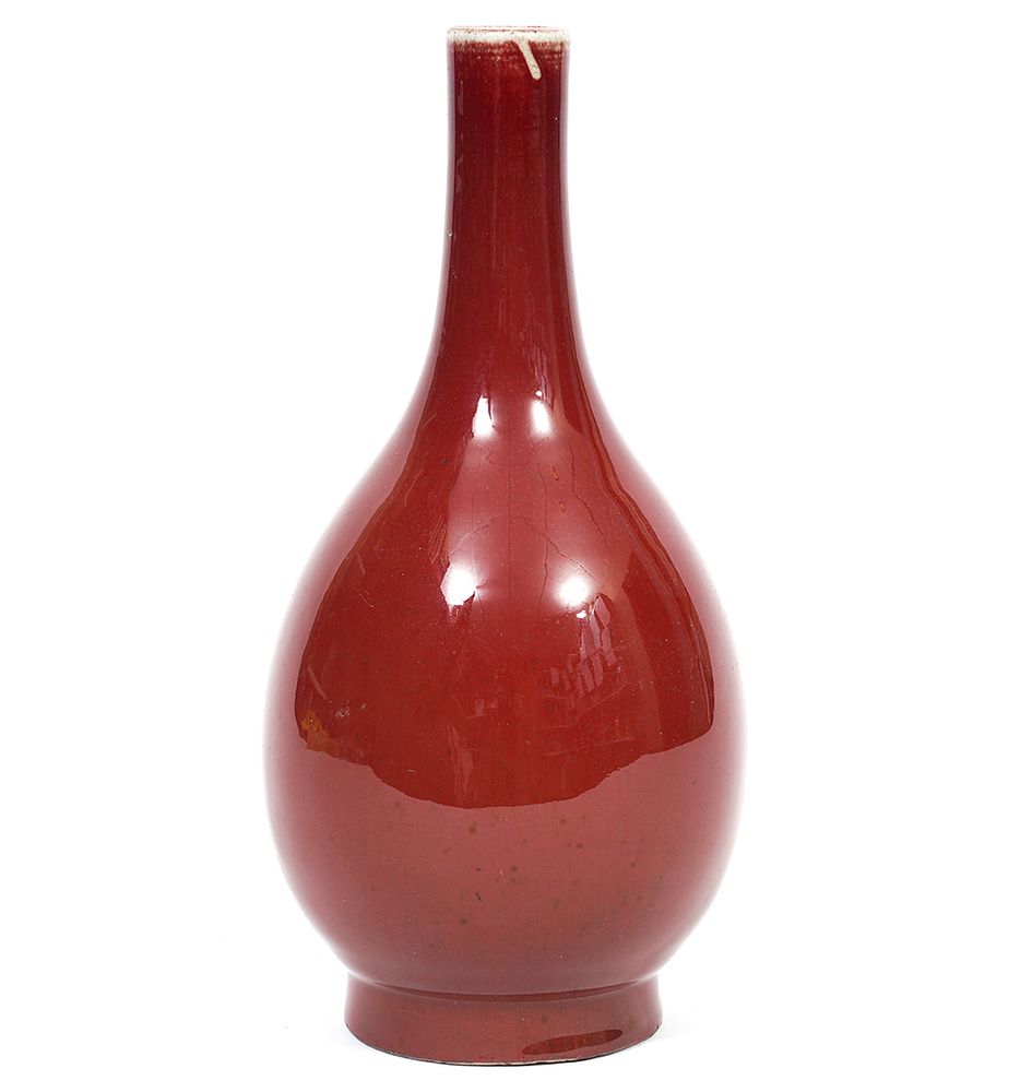 Appraisal: Chinese Oxblood Gourd Shaped Vase Chinese oxblood gourd shaped vase