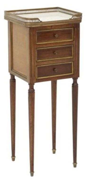 Appraisal: French Louis XVI style nightstand th c pierced gallery encasing