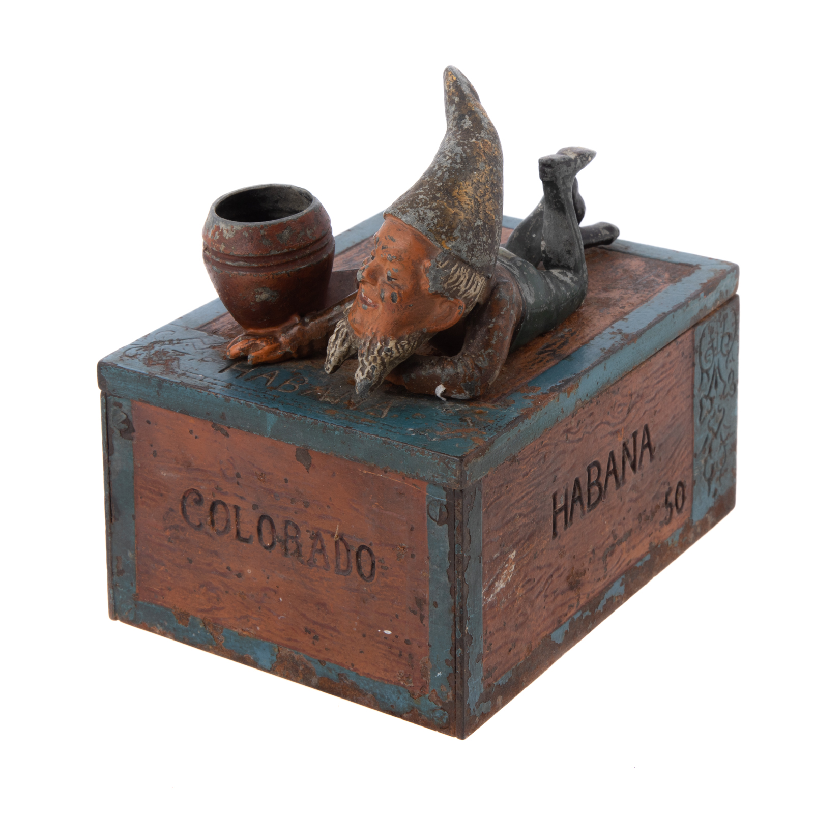 Appraisal: CAST IRON GNOME TOBACCO BOX Late th century painted cast