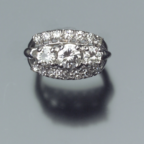 Appraisal: Deco diamond ring in k white gold Three strong motif