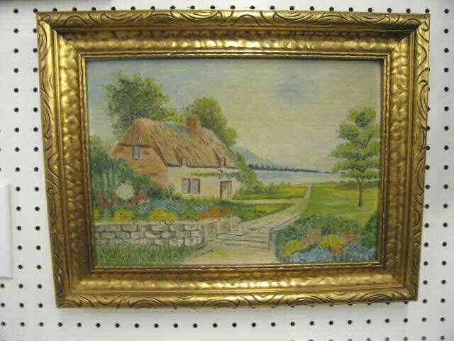 Appraisal: J Schultz Oil on Board of an English Cottage