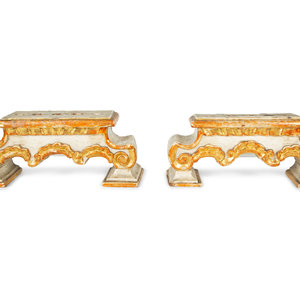 Appraisal: A Pair of Continental Painted and Parcel Gilt Candelabra th