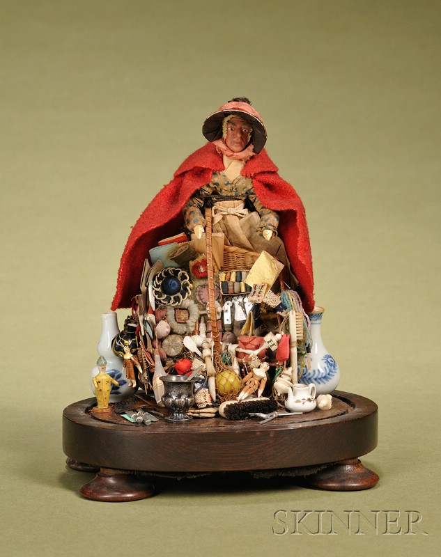 Appraisal: Wax Peddler Lady in Dome England mid- th century wax