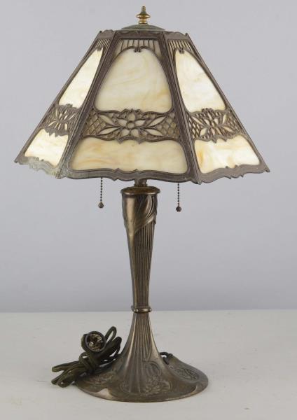 Appraisal: Antique Stained Glass Art Deco Lamp This heavy electric tabletop