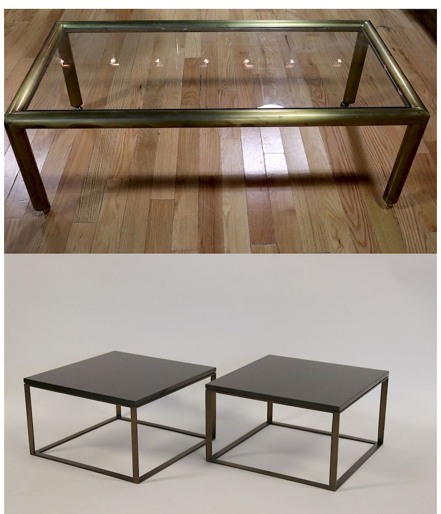 Appraisal: MIDCENTURY Pair Of Brass End Tables With Ebonised Wood Tops