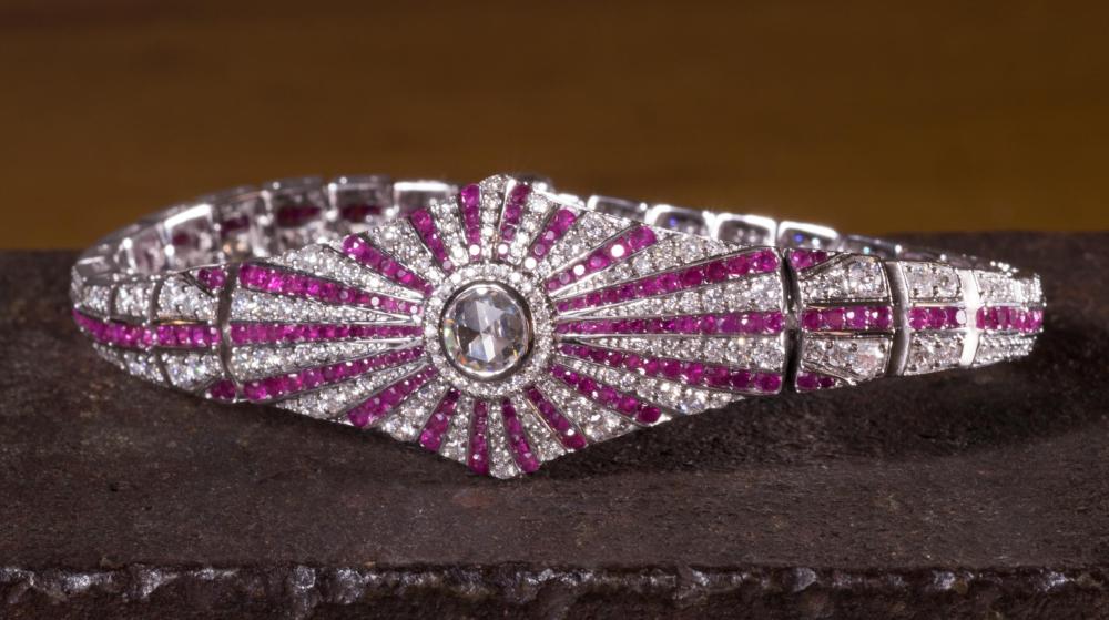 Appraisal: DIAMOND RUBY AND FOURTEEN KARAT GOLD BRACELET The - k