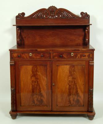 Appraisal: A MAHOGANY CHIFFONIER the raised back with arched scrolled surmount