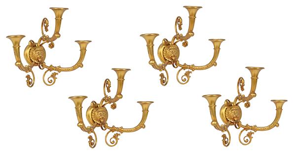 Appraisal: A SET OF FOUR NEOCLASSICAL STYLE ORMOLU WALL SCONCES each