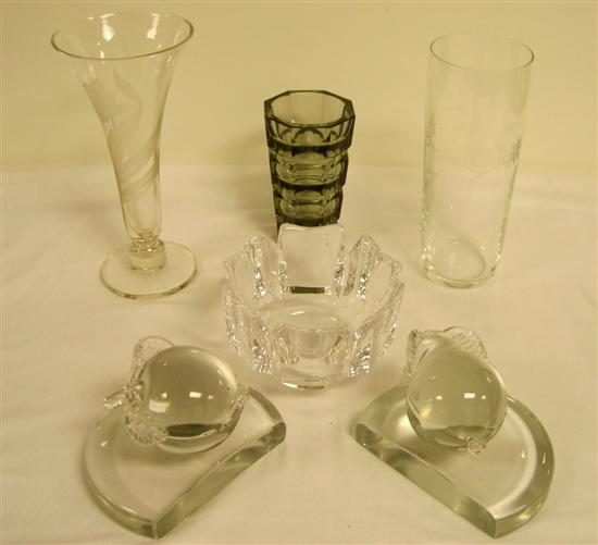 Appraisal: Orrefors bowl pair of glass fruit book ends smoky Swedish