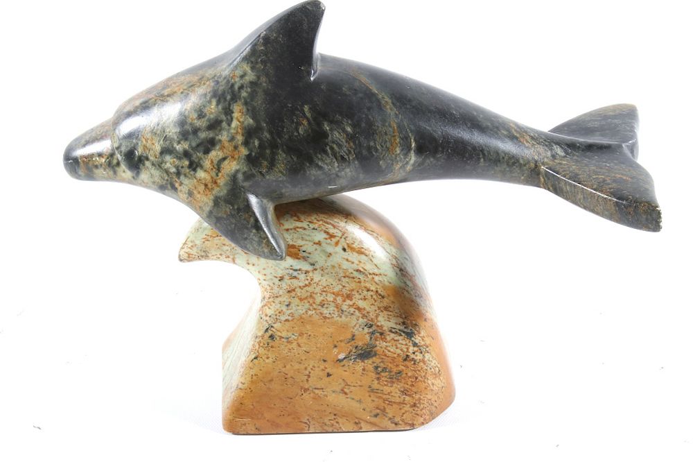 Appraisal: Miles Metzger Soapstone Dolphin Wave Statue Featured in this lot