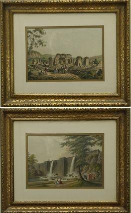 Appraisal: Two English Hand-Colored Lithographs of Turkish Landscapes with Ruins Each