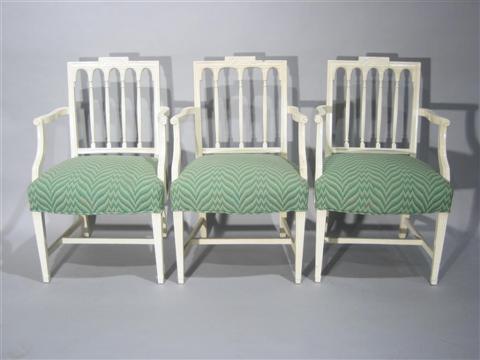 Appraisal: DOROTHY DRAPER NEW YORK STYLE ARMCHAIRS Three white painted Dorothy