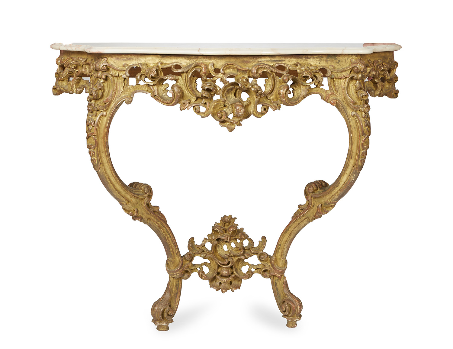 Appraisal: A LOUIS XV STYLE MARBLE TOPPED GILTWOOD CONSOLE TABLE Of