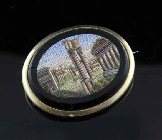 Appraisal: A th century gold and gilt metal mounted micro-mosaic oval