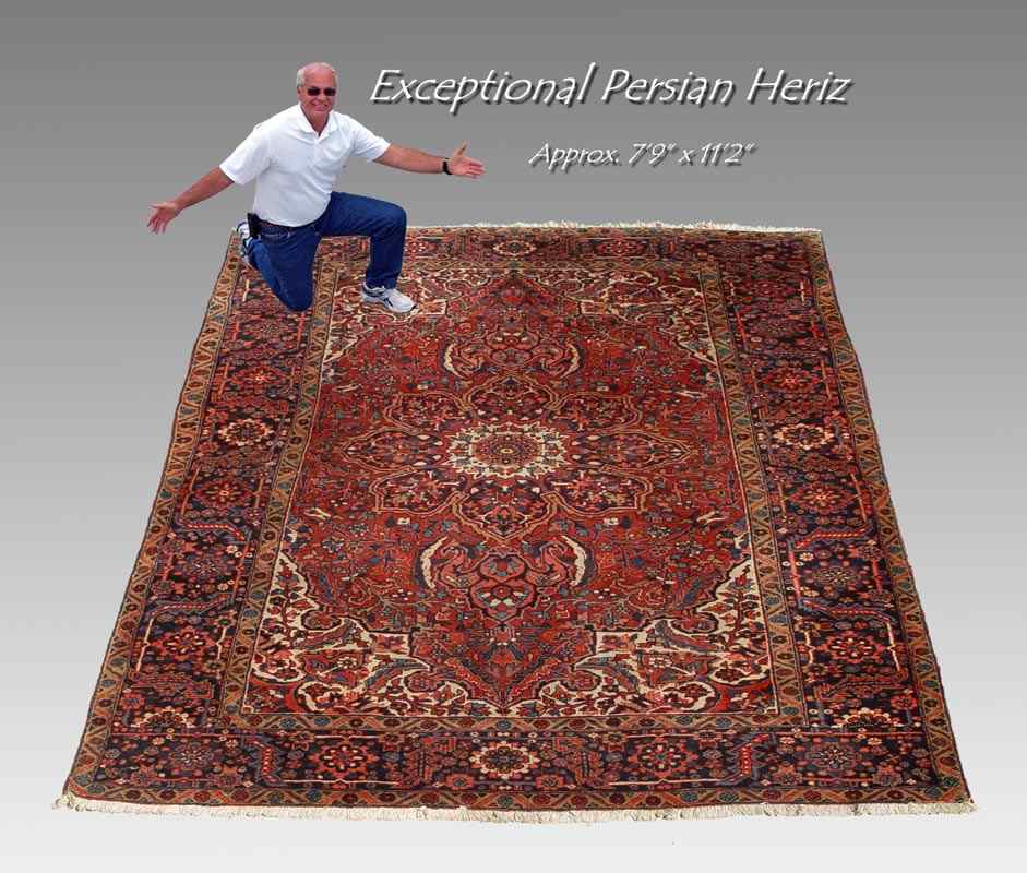 Appraisal: PERSIAN HERIZ HAND KNOTTED SEMI-ANTIQUE RUG ' '' x '