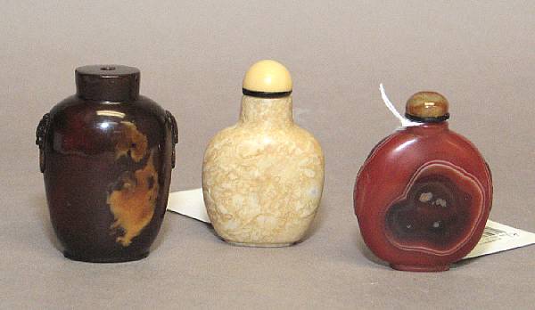 Appraisal: A group of three snuff bottles Two of harstones both