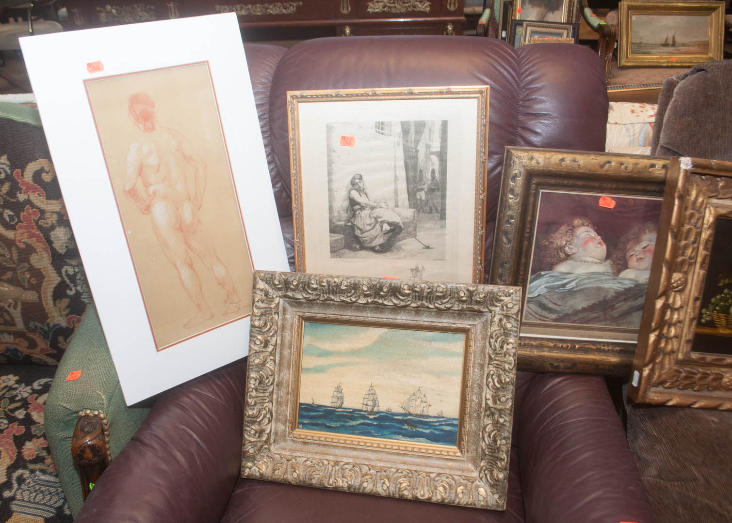 Appraisal: Seven framed and unframed artworks possible W Regiland Watkins watercolor