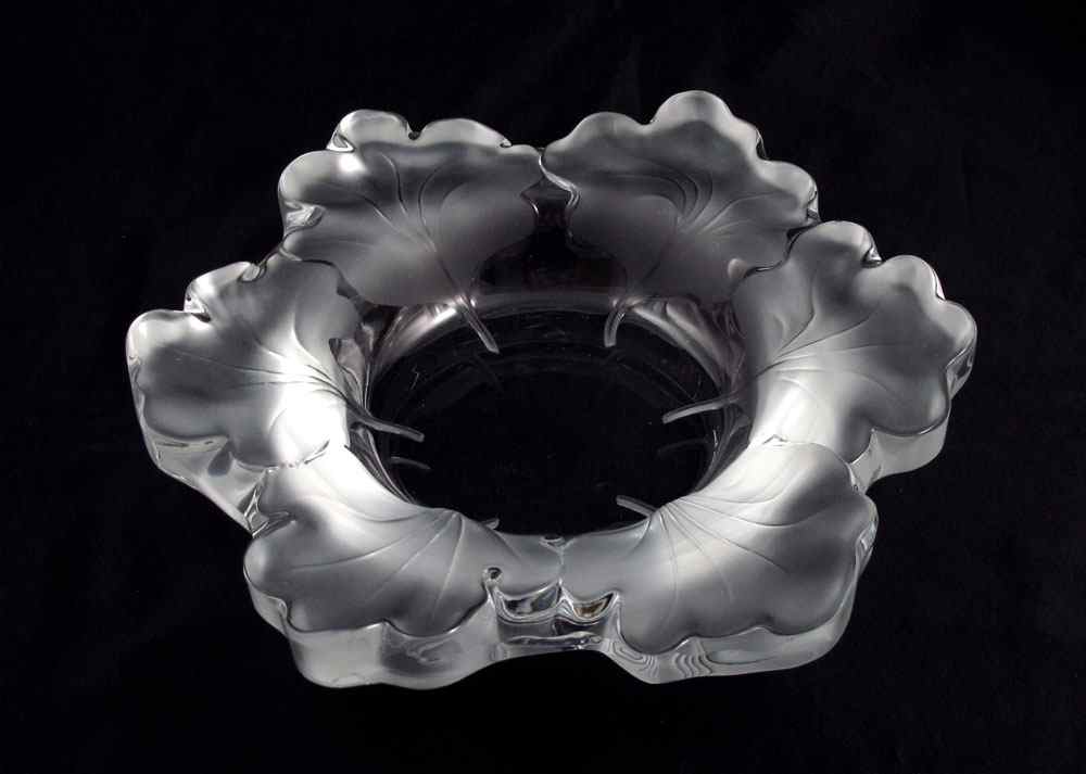 Appraisal: ILLEGIBLY SIGNED BOWL IN THE LALIQUE STYLE Large heavy crystal