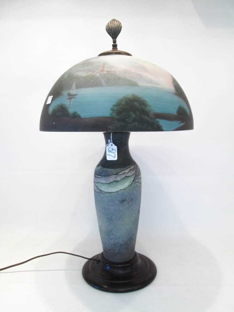 Appraisal: PAIRPOINT TABLE LAMP BASE WITH A REVERSE PAINTED GLASS SHADE