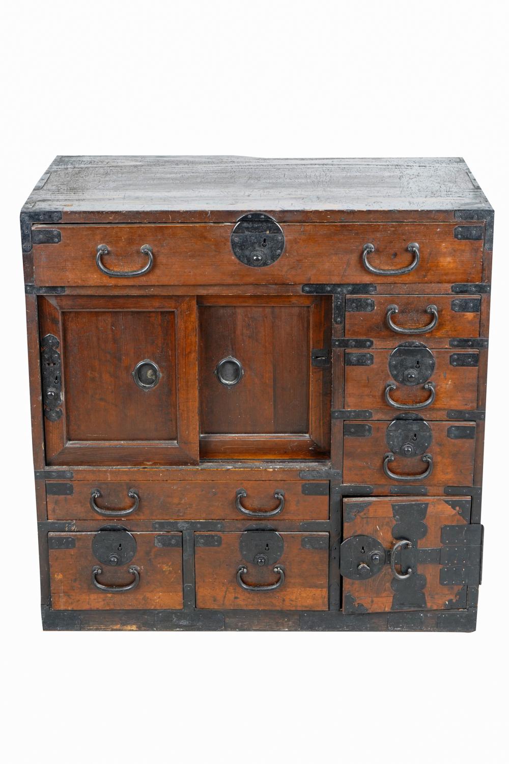 Appraisal: TANSU SIDE CABINETwith mounted iron hardware Condition with scratches to