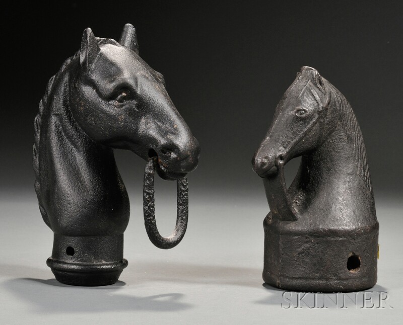 Appraisal: Two Black-painted Cast Iron Horse Head Hitching Post Finials America