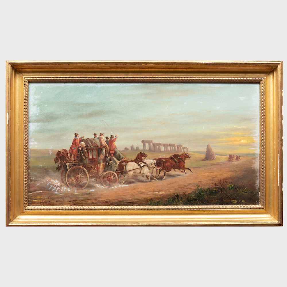 Appraisal: English School Stagecoach Ride English School Stagecoach Ride Oil on