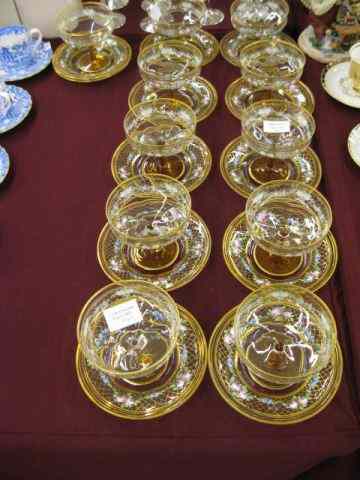 Appraisal: Elegant Enameled Crystal Dessert Dishes underplates pedestal bases amber trim