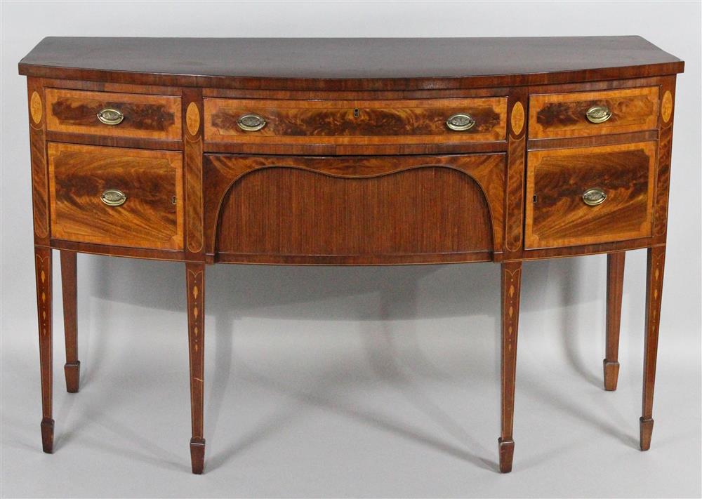 Appraisal: HEPPLEWHITE STYLE BOWFRONT INLAID MAHOGANY SIDEBOARD rectangular top with a