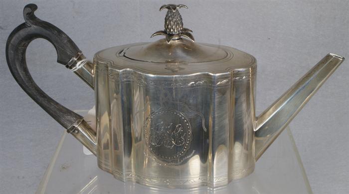 Appraisal: Engraved sterling silver classical form teapot pineapple finial letter monogram