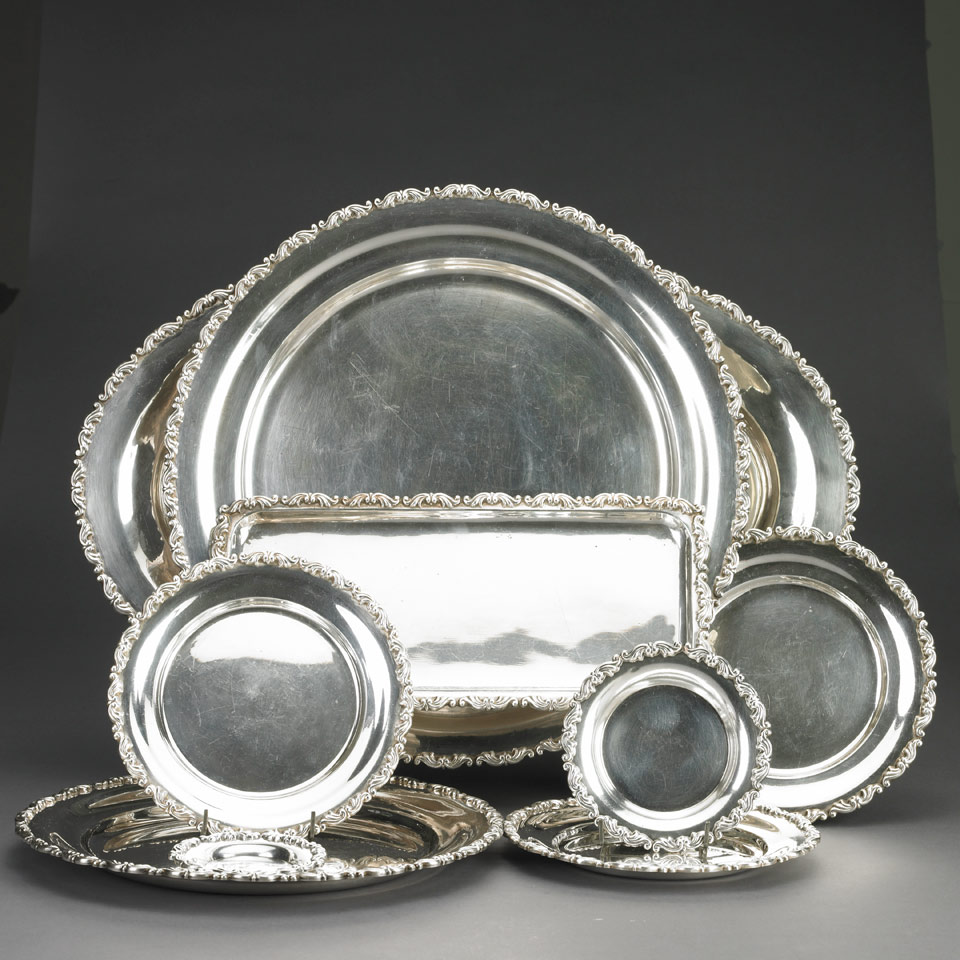 Appraisal: Suite of Nine Egyptian Silver Platters and Trays Cairo mid-