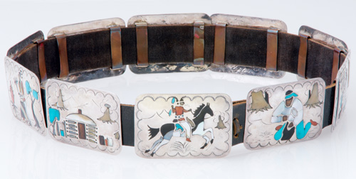 Appraisal: NAVAJO Storyteller concha belt comprised of nine sterling and inlaid