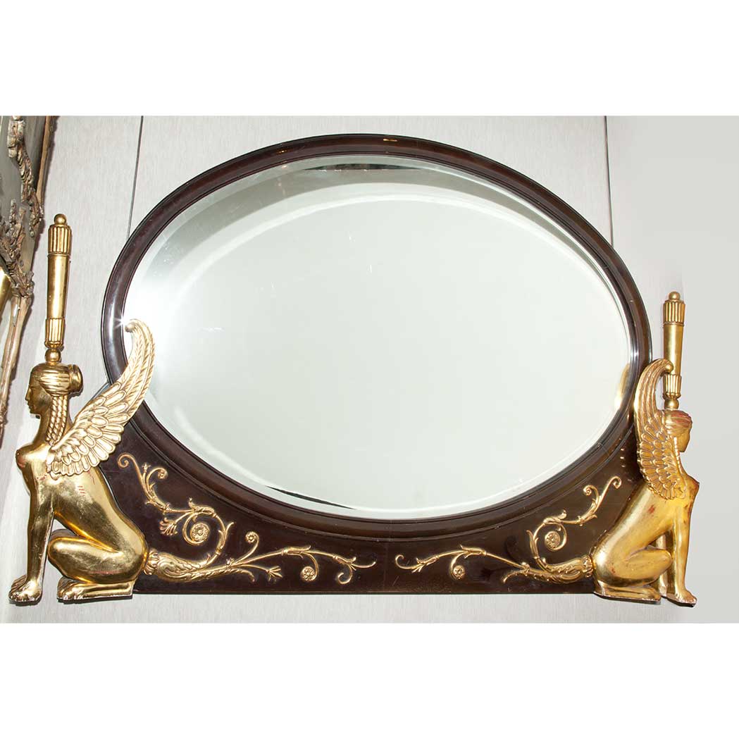 Appraisal: Empire Style Parcel Gilt Mahogany Overmantel Mirror th Century The