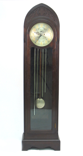 Appraisal: GOTHIC REVIVAL STYLE MAHOGANY TALL CASE HALL CLOCK The Herschede