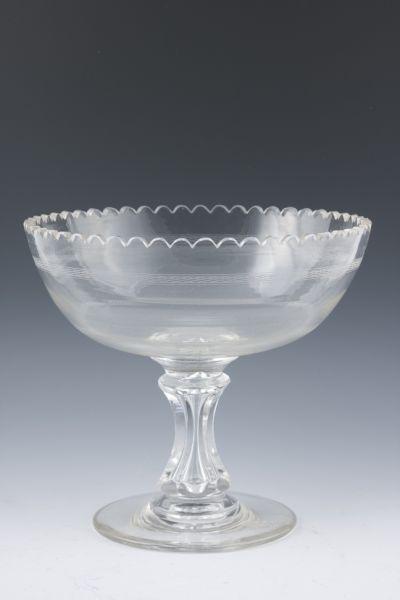 Appraisal: Pittsburg Etched Glass Compote ca scalloped rim bowl with parallel