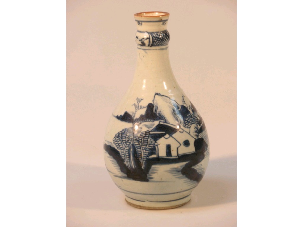 Appraisal: An thC Chinese blue and white bottle vase painted in