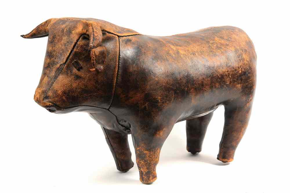 Appraisal: LEATHER BULL - Abercrombie Fitch Bull in stuffed leather early