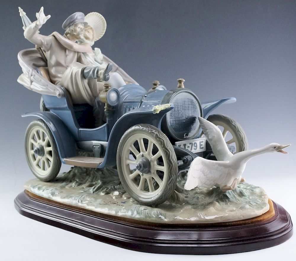 Appraisal: Lladro Spanish Porcelain Car In Trouble Statue Large vintage Lladro