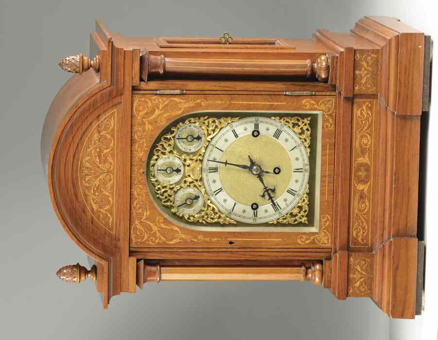 Appraisal: AN INLAID WALNUT CHIMING BRACKET CLOCK Winterhalder Hofmeier makers Schwarzenbach