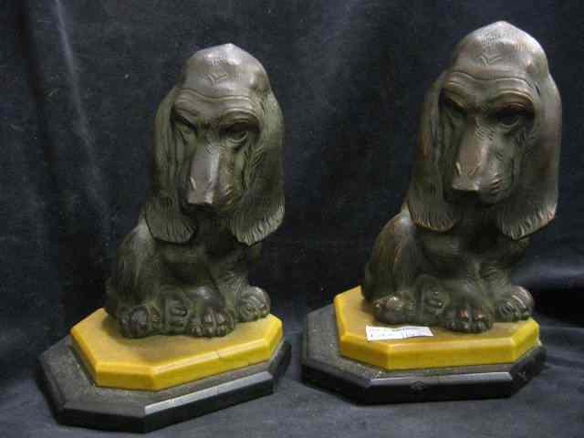 Appraisal: Pair of Figural Dog Bookends bronzed deco era signed Efoxco