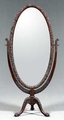 Appraisal: Chippendale style cheval glass oval mirror with floral and foliate