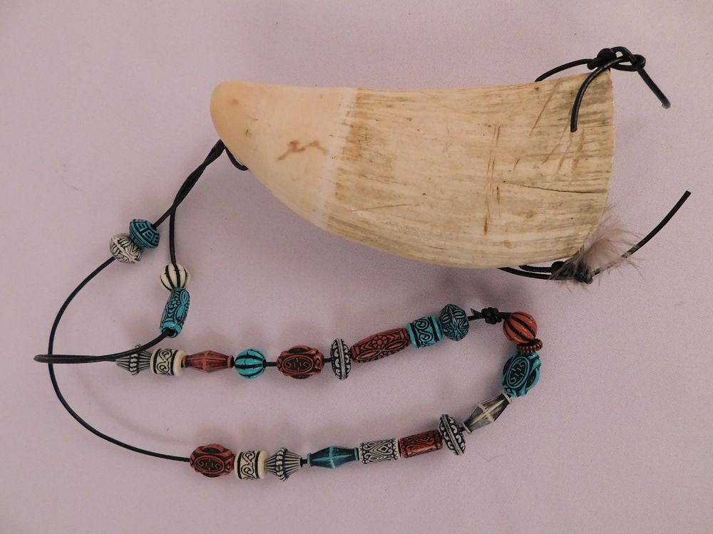 Appraisal: RAW WHALE TOOTH NECKLACE Antique whale tooth unadorned on Polynesian