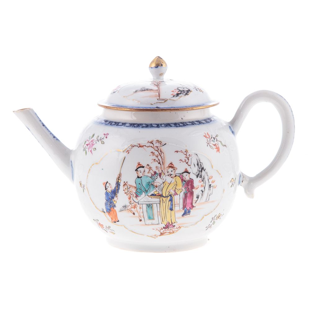 Appraisal: Chinese Export Mandarin Globular Teapot Circa having garden scene vignettes